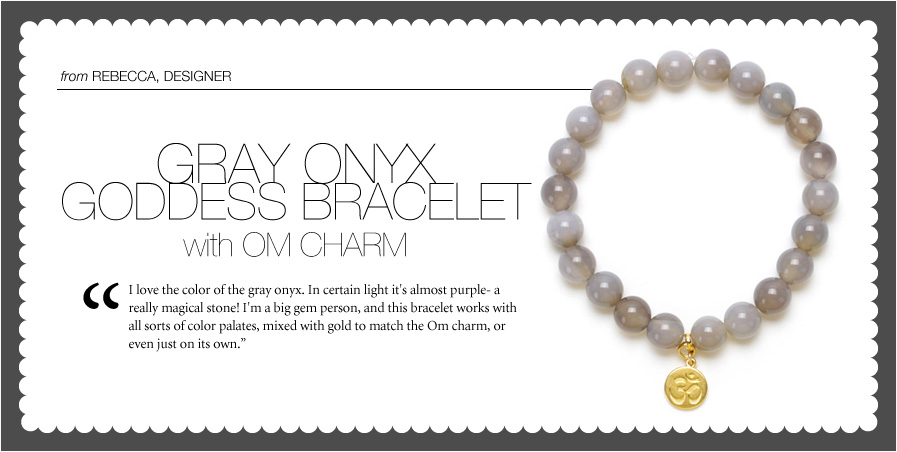 rebecca's pick- gray onyx goddess bracelet with the om symbol