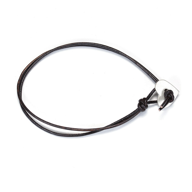 love sterling silver heart button bracelet on 7.25 inch leather cord