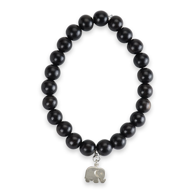 8mm ebony wood bracelet with sterling silver elephant charm 7 inch by Rosa Faia By Anita - Ocean