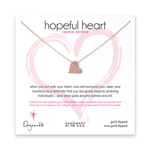 limited edition hopeful heart karma necklace with rose gold dipped heart