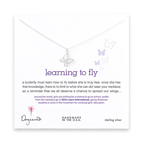 learning to fly sterling silver necklace with sweet butterfly
