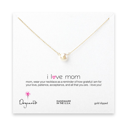 I love mom large white pearl necklace, gold dipped