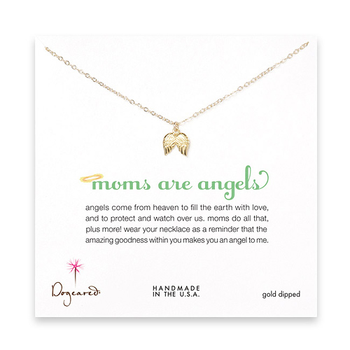 moms are angels gold dipped necklace with angel wings