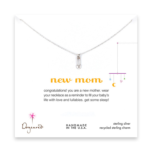 new mom necklace with sterling silver safety pin