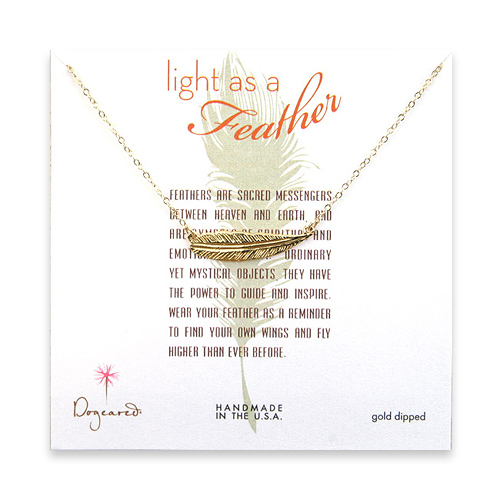 light as a feather medium gold dipped sideways feather necklace