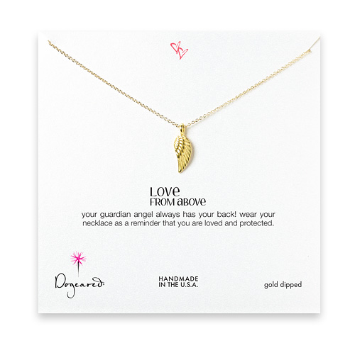 love from above angel wing necklace, gold dipped