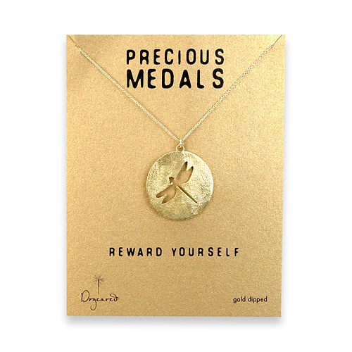 precious medals necklace with gold dipped dragonfly silhouette