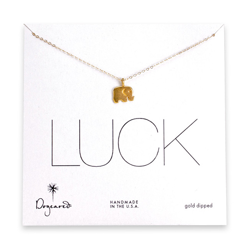 modern word luck gold dipped elephant necklace - 20 inches