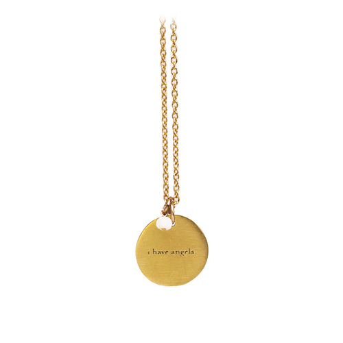 i have angels mantra gold dipped necklace with mother of pearl bead