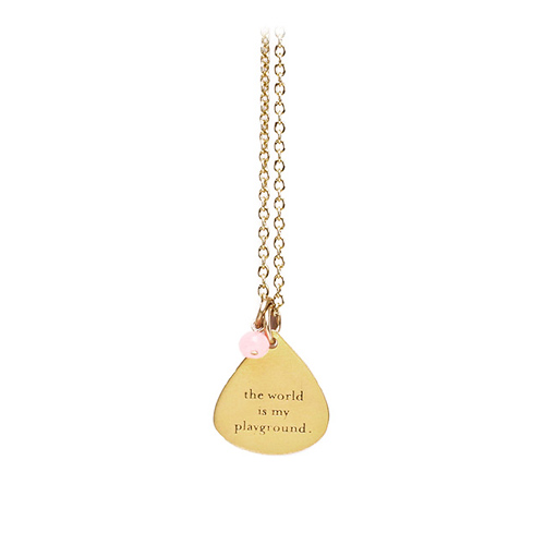 the world is my playground mantra necklace with pink jade bead