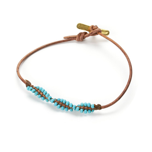 friendship twisted teak leather bracelet with turquoise beads