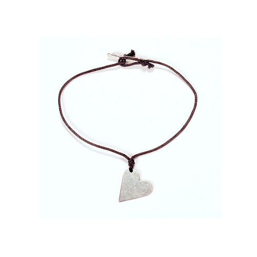 sterling silver love sideways large heart bracelet with chocolate waxed cotton