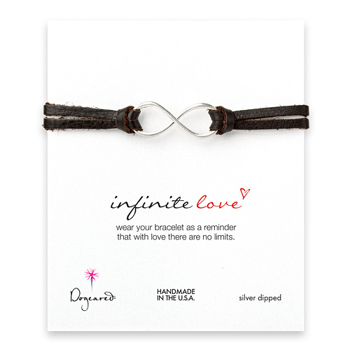 large infinite love bracelet on chocolate leather, silver dipped