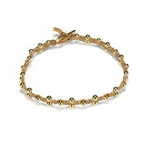 sparkle macrame bracelet with scattered brass beads on natural irish linen