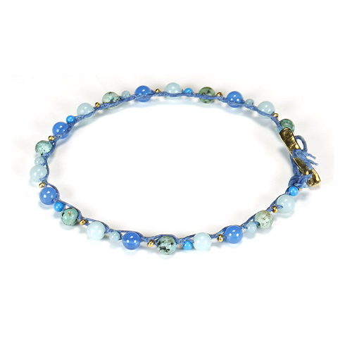 kitchen sink blue multi bead single strand bracelet on ocean irish linen