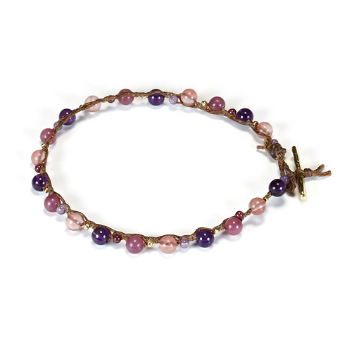 kitchen sink berry multi bead single strand bracelet on tobacco irish linen