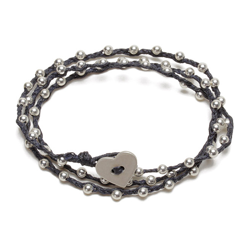 sparkle wrap bracelet with sterling silver heart closure on navy irish linen