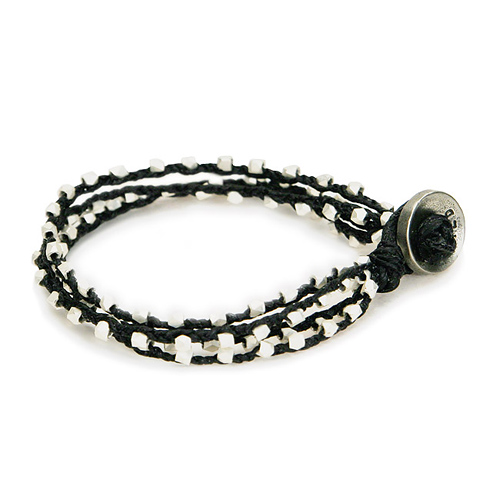100 good wishes black irish linen bracelet with silver dipped beads