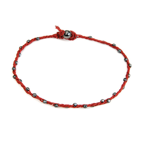 sparkle twisted strand charcoal bracelet on red irish linen