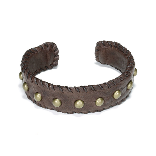 cuff love studded bracelet on chocolate leather