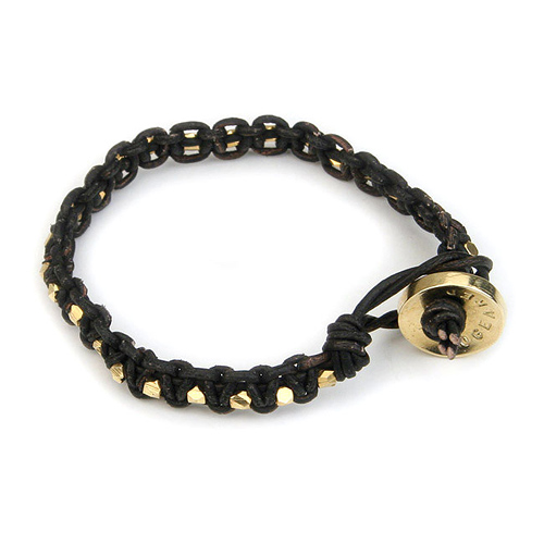 small black leather bangle bracelet with gold dipped beads
