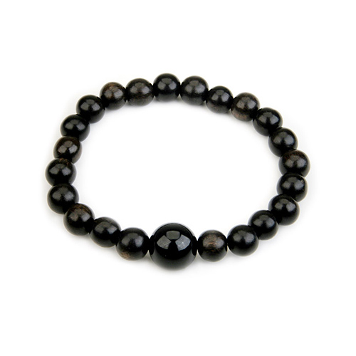 wood bracelet in ebony with onyx bead
