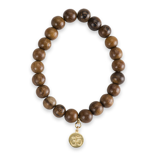 not to worry teak wood bracelet with gold dipped om symbol charm