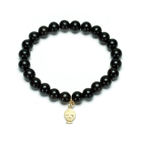 not to worry ebony wood bracelet with gold dipped skull