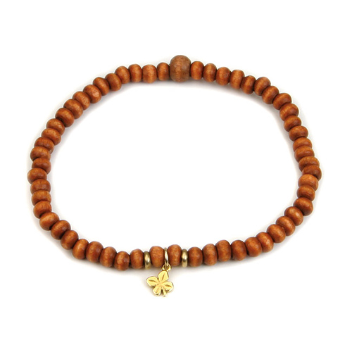 not to worry teeny tiny rust wood bracelet with gold dipped four leaf clover
