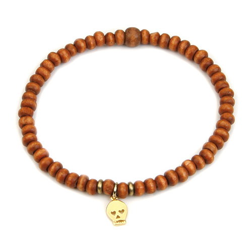 not to worry teeny tiny rust wood bracelet with gold dipped skull