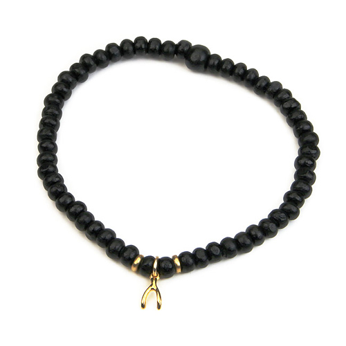 not to worry teeny tiny ebony wood bracelet with gold dipped wishbone