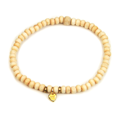 not to worry teeny tiny ivory wood bracelet gold dipped stone heart