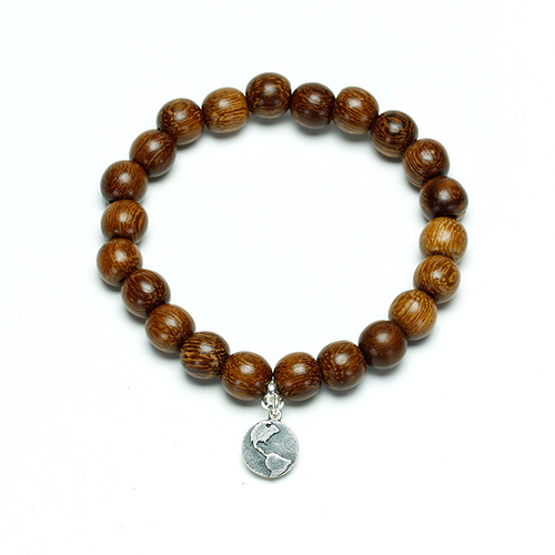 not to worry teak wood bracelet with sterling silver earth charm