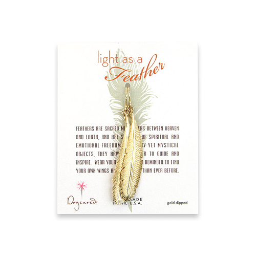 light as a feather large gold dipped feather earrings
