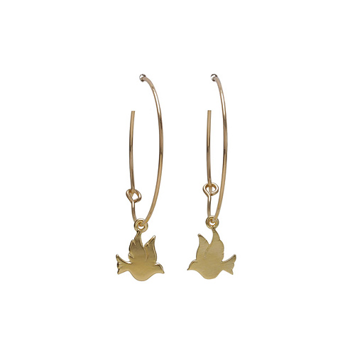 modern word peace gold dipped dove hoop earrings