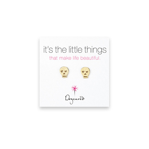 small skull stud earrings, gold dipped