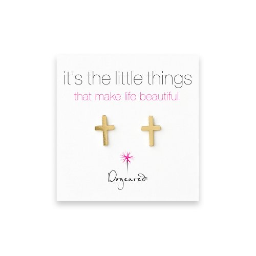 small simple cross stud earrings, gold dipped
