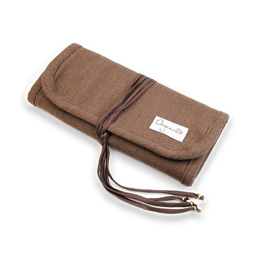 recycled organic jewelry roll in chocolate
