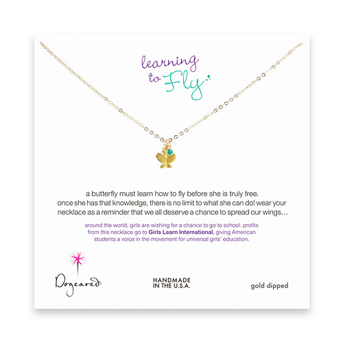 learning to fly gold dipped necklace with butterfly and green onyx bead