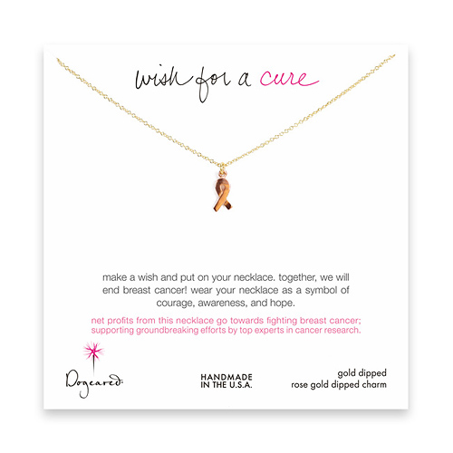 wish for a cure gold dipped necklace with rose gold ribbon
