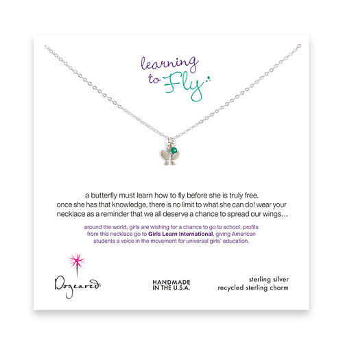 learning to fly sterling silver necklace with butterfly and green onyx bead