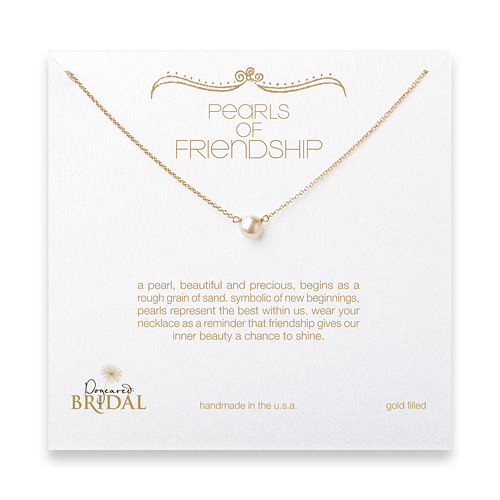 bridal pearls of friendship gold dipped necklace with white pearl