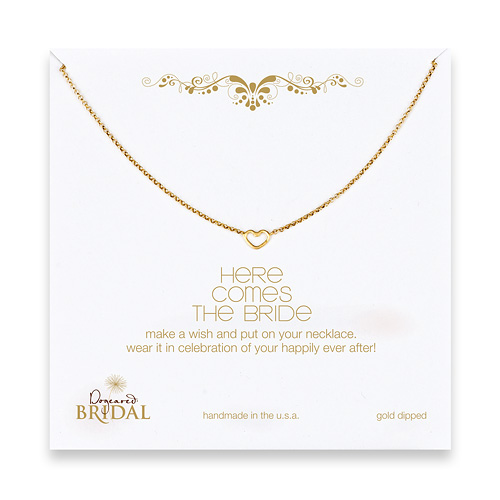 bridal here comes the bride heart necklace, gold dipped - 18 inches