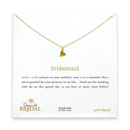 bridesmaid reminder bridal necklace with gold dipped sideways heart