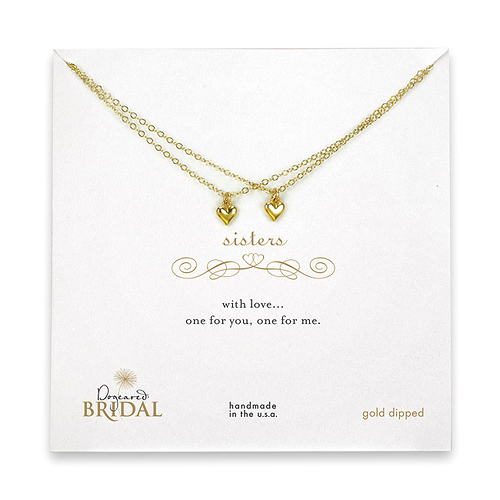 bridal sisters gold dipped cupid heart set of 2 necklaces