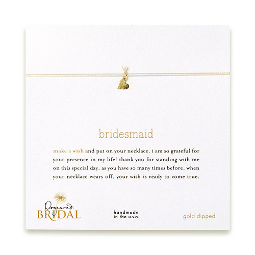 bridesmaid make a wish bridal necklace with gold dipped sideways heart on creme