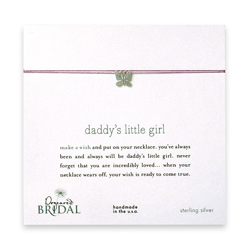daddy's little girl make a wish bridal necklace with sterling silver butterfly on lavender