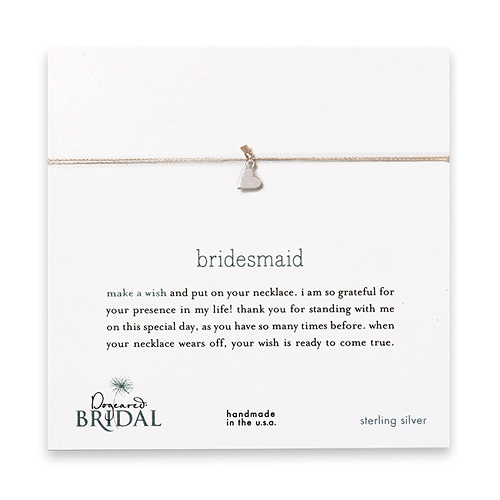 bridesmaid make a wish bridal necklace with sterling silver sideways heart on creme