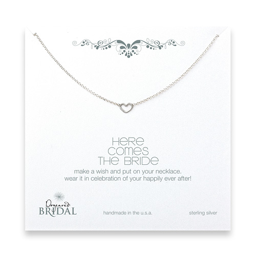 bridal here comes the bride heart necklace, sterling silver - 18 inches