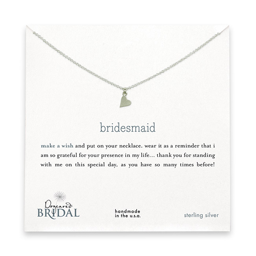bridesmaid reminder bridal necklace with sterling silver sideways heart